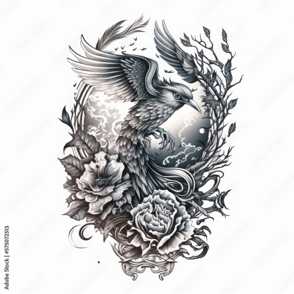 Fototapeta premium ready to print sleeve tattoo white background - generative ai