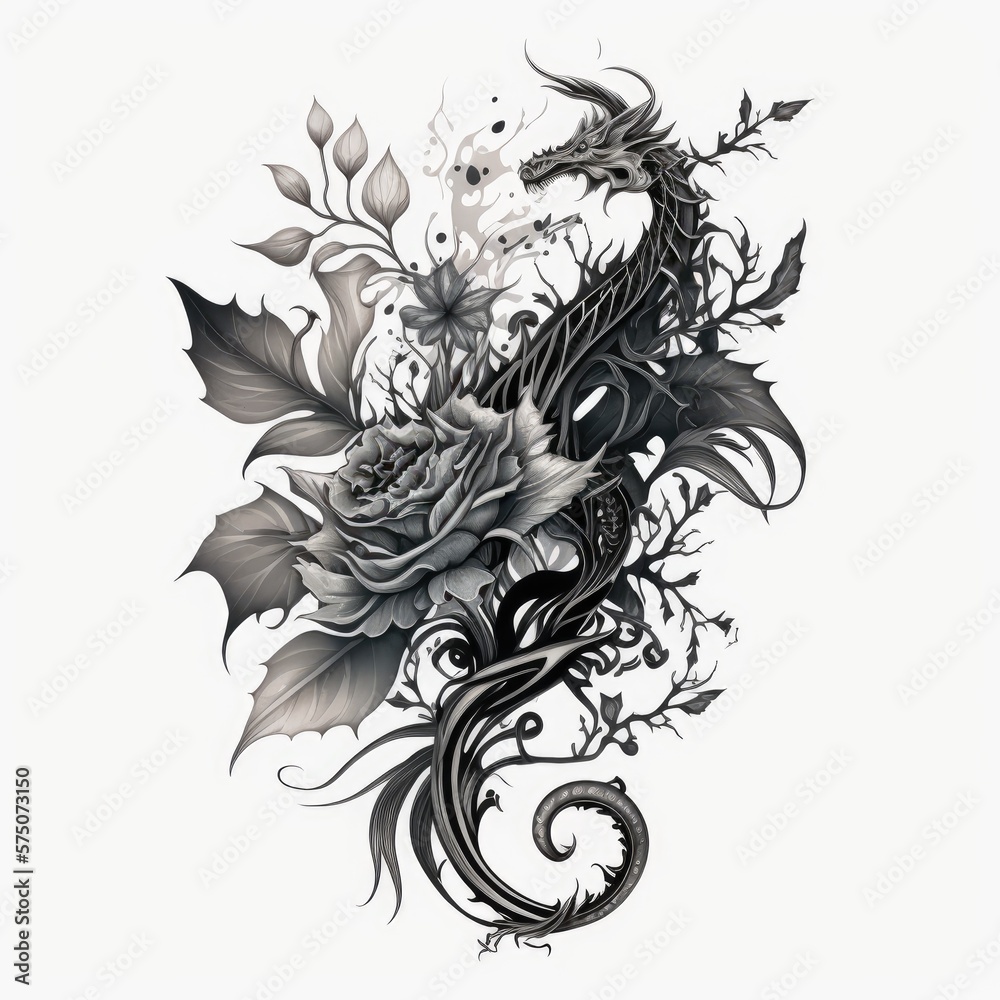 ready to print sleeve tattoo white background - generative ai Stock