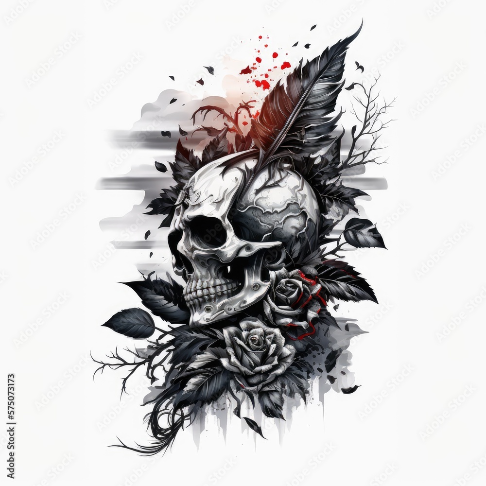 Skull with fire and smoke effect simple tattoo design black outline vector  on white background 22936964 Vector Art at Vecteezy