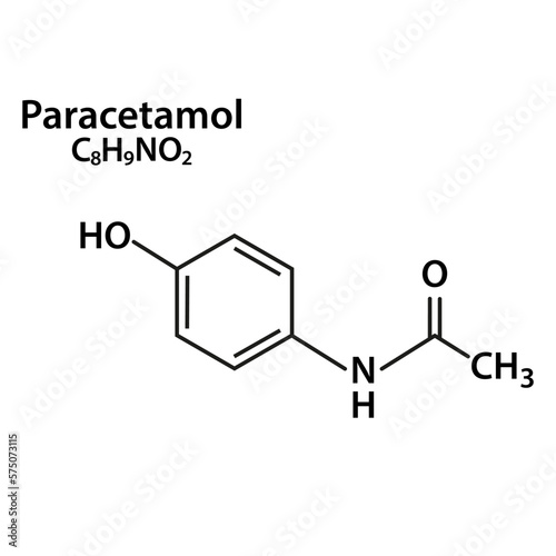 Paracetamol molecular structure, molecular formula vector illustration of acetaminophen analgesic drug.