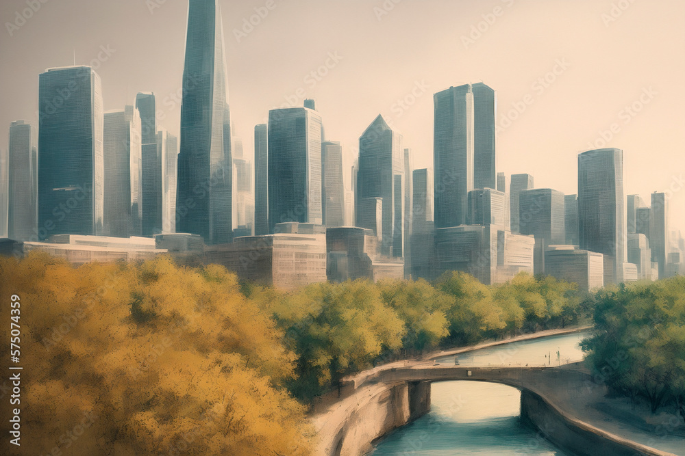 Fototapeta premium buildings and architecture cartoon illustration. Generative ai.