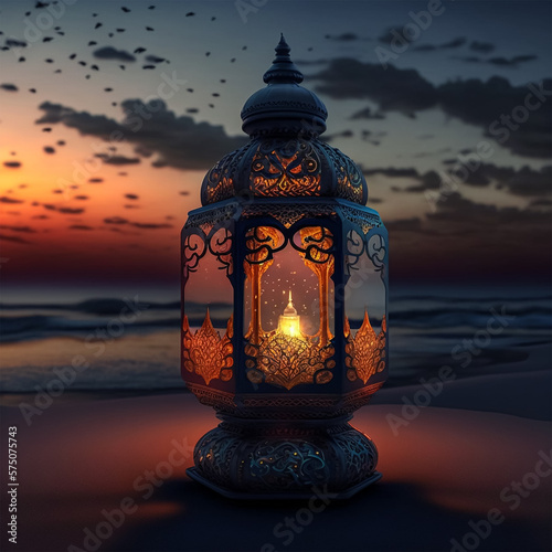 Ramadan lamp against the serene and beautiful evening sky