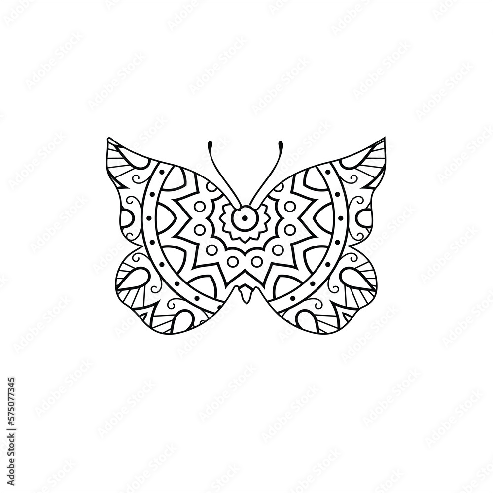 Fototapeta premium Vector cute butterfly mandala coloring page