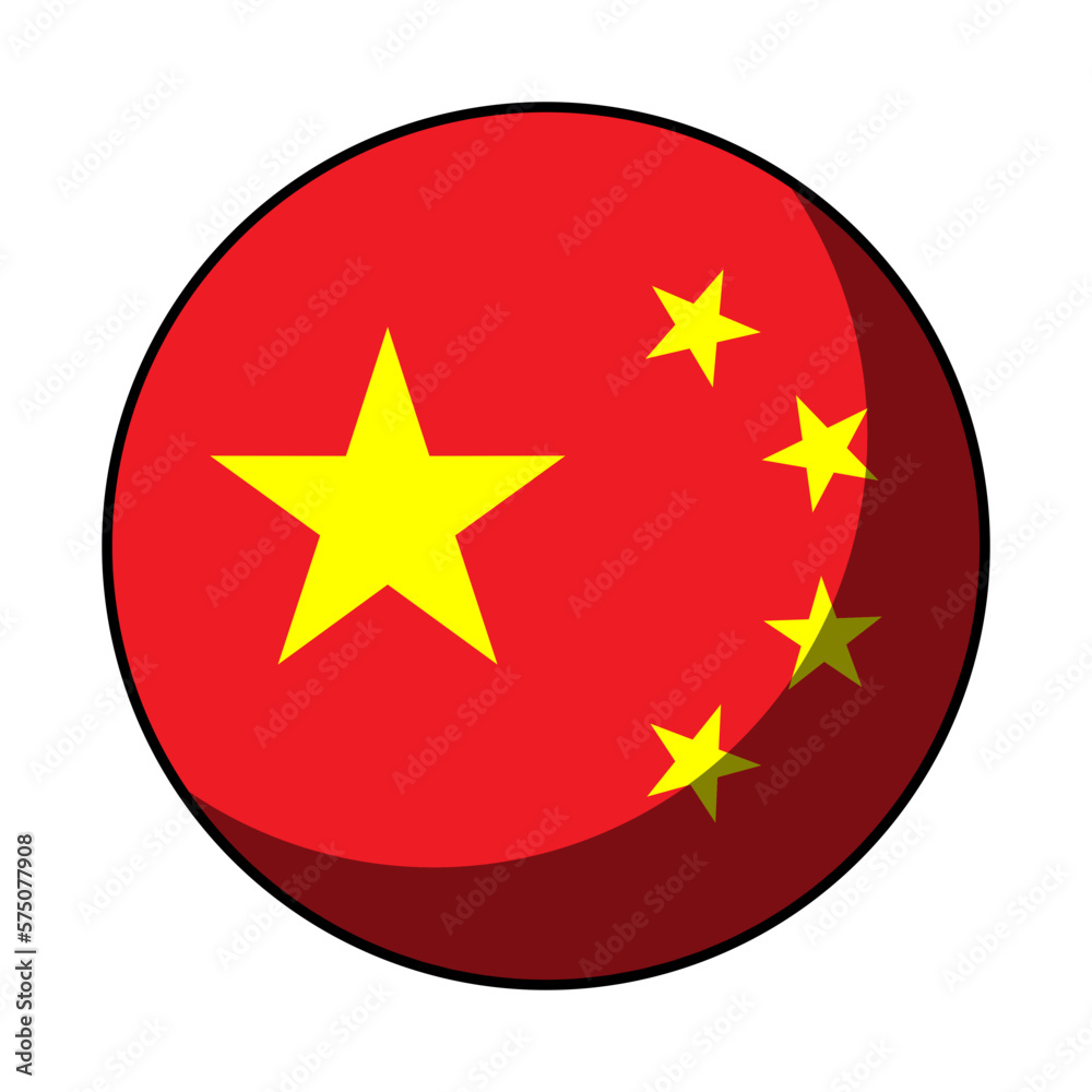 China Flag Round Circle Badge Button or Sticker Icon with Contour Outline and 3D Shadow Effect. Vector Image. China Flag Round Circle Badge Button or Sticker Icon with Contour Outline and 3D Shadow Effect. Vector Image.