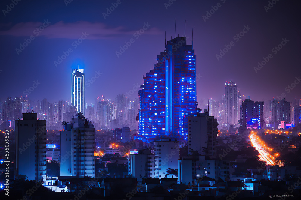 Fototapeta premium big city and neon lights, Generative AI