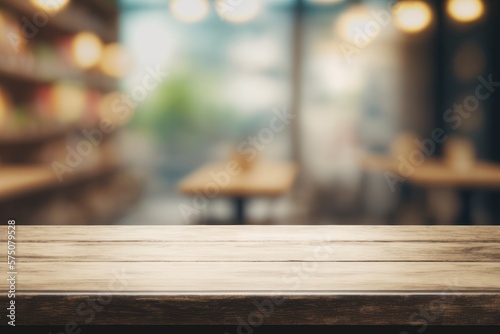 A Business Presentation Mockup Set in a Rustic Wood Table Restaurant with a Blurred Background. Generative AI