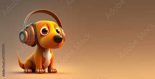 Cartoon Dog with Headphones Listening to Music with Space for Copy  Created with Generative AI 