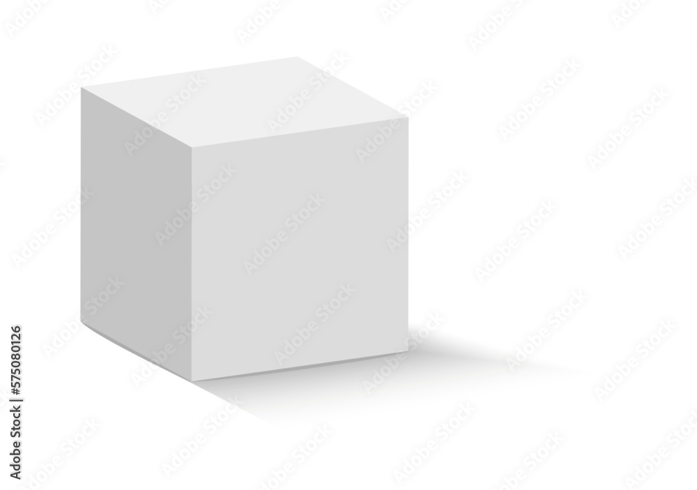 White cube. 3D abstract box with shadow. Geometric paper square empty package. Gift box or shoebox White cube. 3D abstract box with shadow. Geometric paper square empty package. Gift box or shoebox