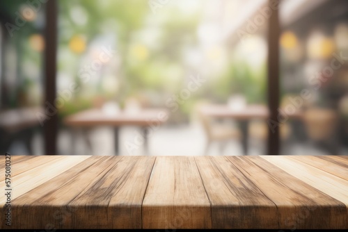Blurred Background Wooden Board Table Mockup. Generative AI