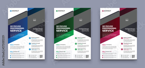Corporate business agency flyer template design set with blue, red, green, yellow color. marketing, business proposal, promotion, advertise, publication, cover page. new creative colorful flyer set.