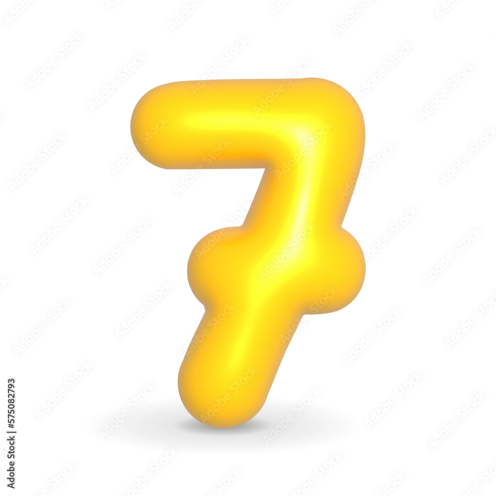 Number Seven 7. Yellow Balloon 3d rendered. Realistic design element for events. Happy Birthday, Anniversary Party and events. 3d Render illustration isolated on white background with alpha channel. Number Seven 7. Yellow Balloon 3d rendered. Realistic design element for events. Happy Birthday, Anniversary Party and events. 3d Render illustration isolated on white background with alpha channel.