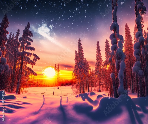 Winter Sunset, Generative AI Illustration photo