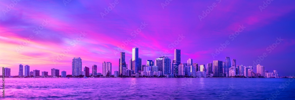 the skyline of miami during a beautiful sunset