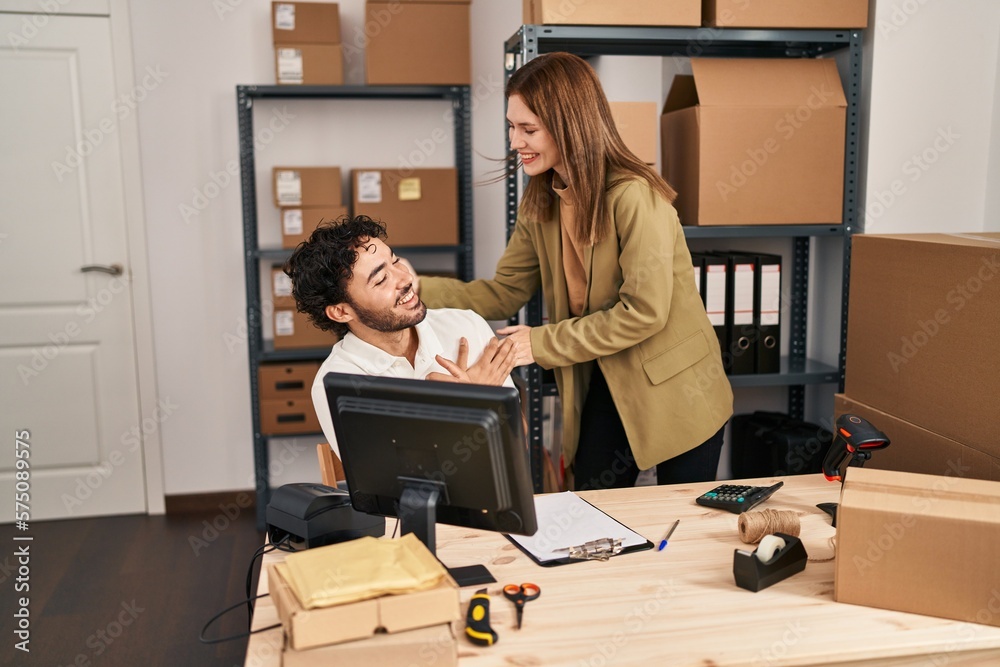 Man and woman business workers working at office Man and woman business workers working at office