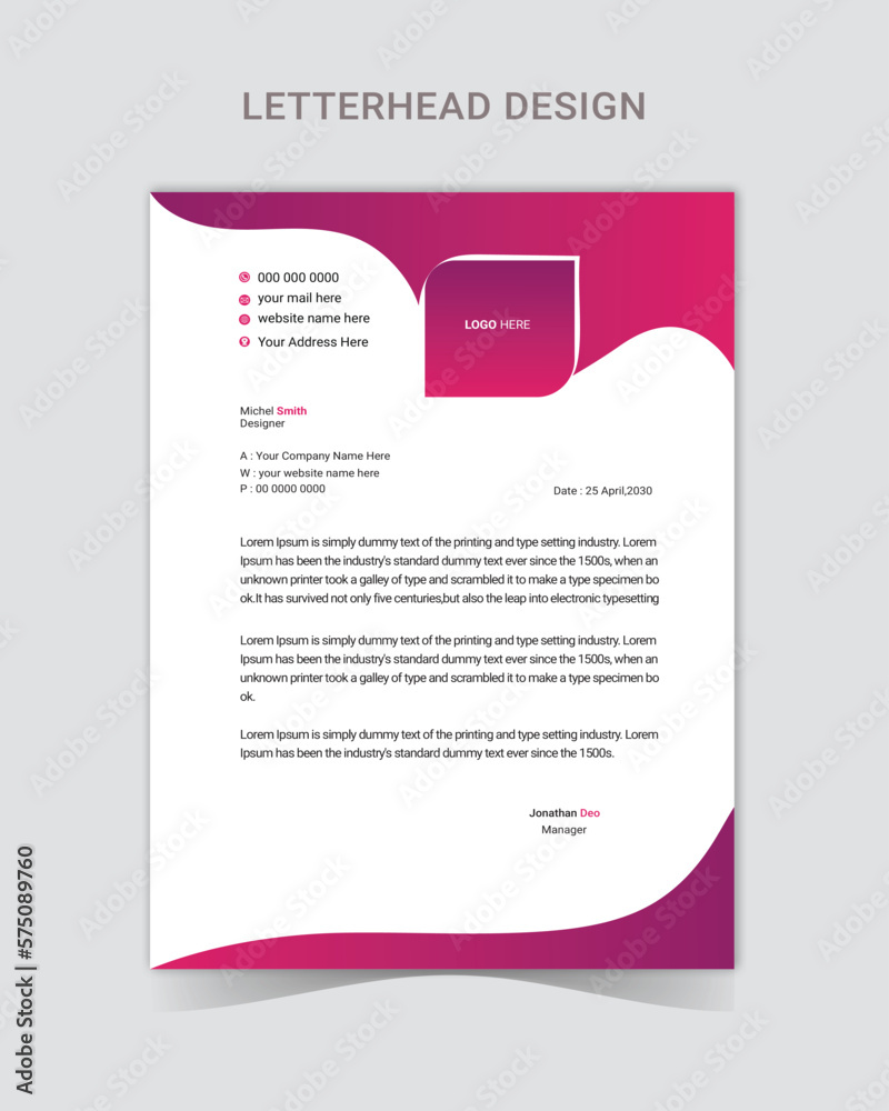 Clean and professional corporate company business letterhead template design with color variation,Elegant letterhead template design in minimalist style 