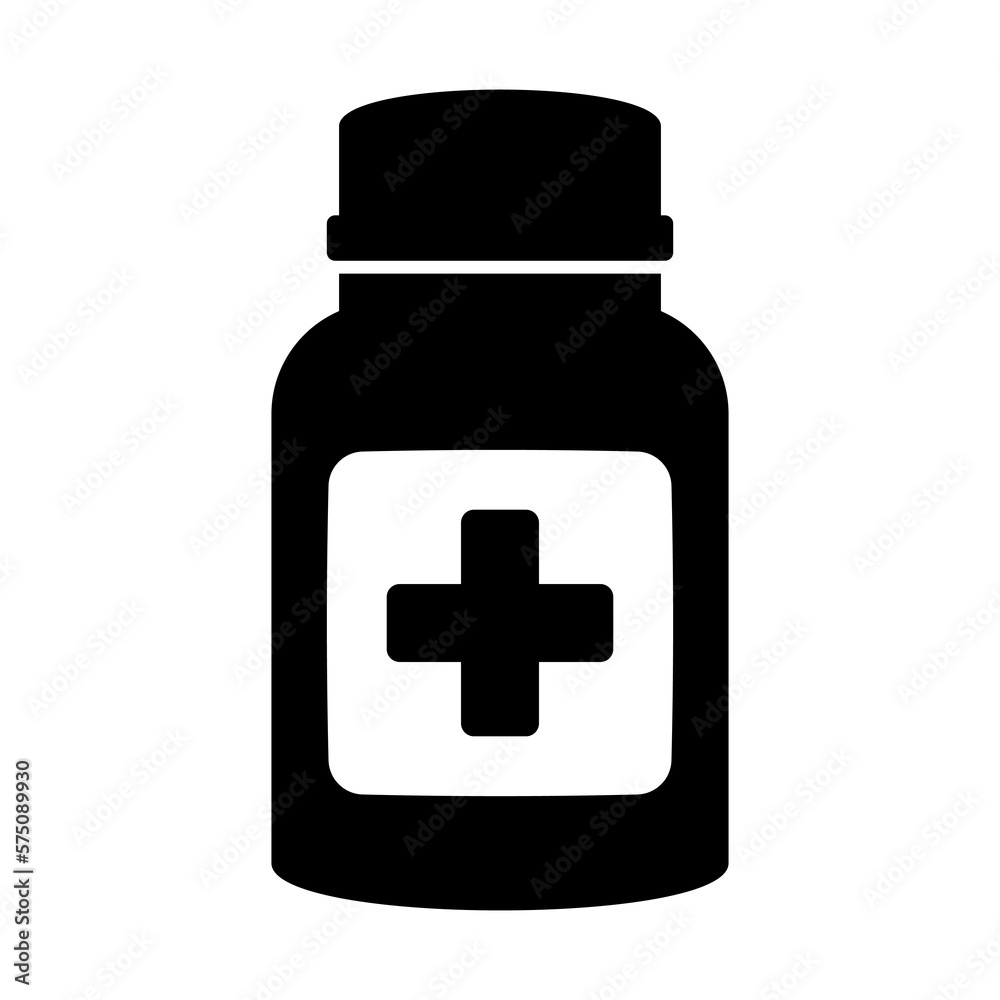 Medicine bottle icon. Black and white icon. Vector illustration.