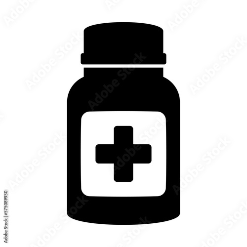 Medicine bottle icon. Black and white icon. Vector illustration.