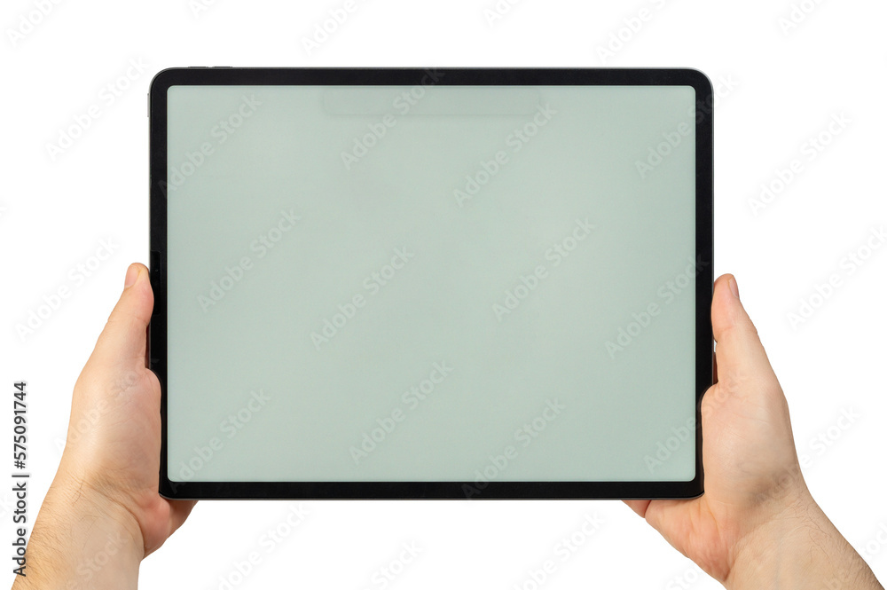Big tablet in hands with clean empty screen Big tablet in hands with clean empty screen