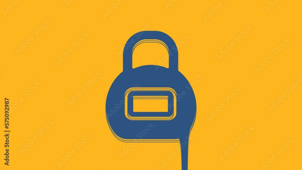 Blue Kettlebell icon isolated on orange background. Sport equipment. 4K Video motion graphic animation Blue Kettlebell icon isolated on orange background. Sport equipment. 4K Video motion graphic animation