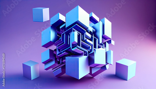 Generative Illustration AI of Abstract 3d render  purple and blue geometric design