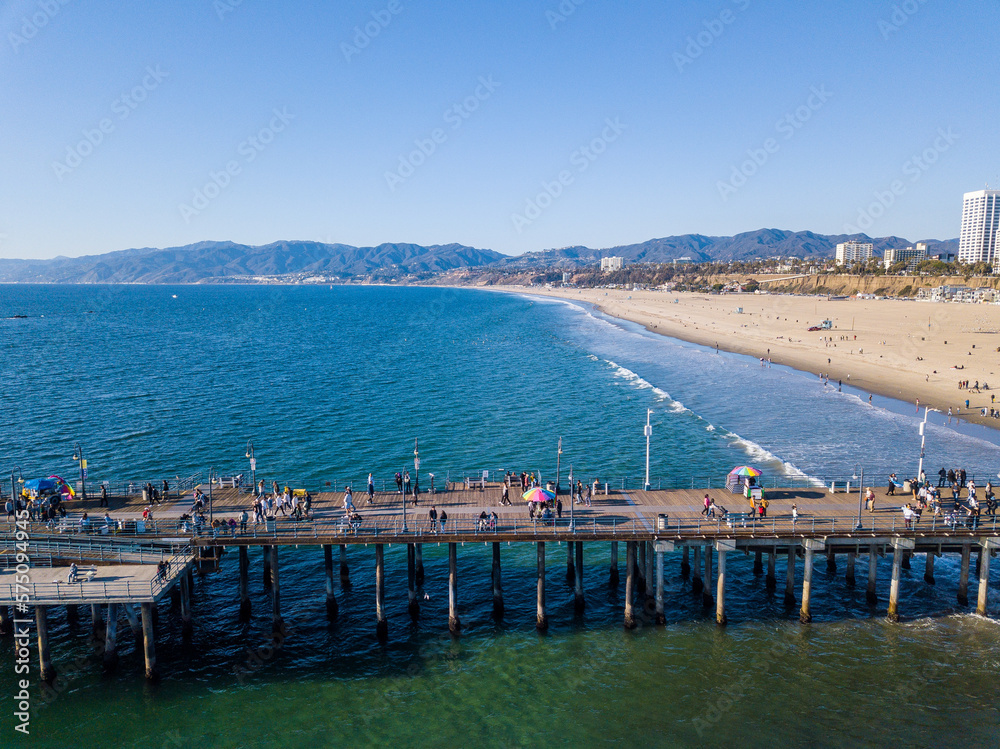 Aerial photos of the santa monica Pier, The Strand bike path, and beach ...