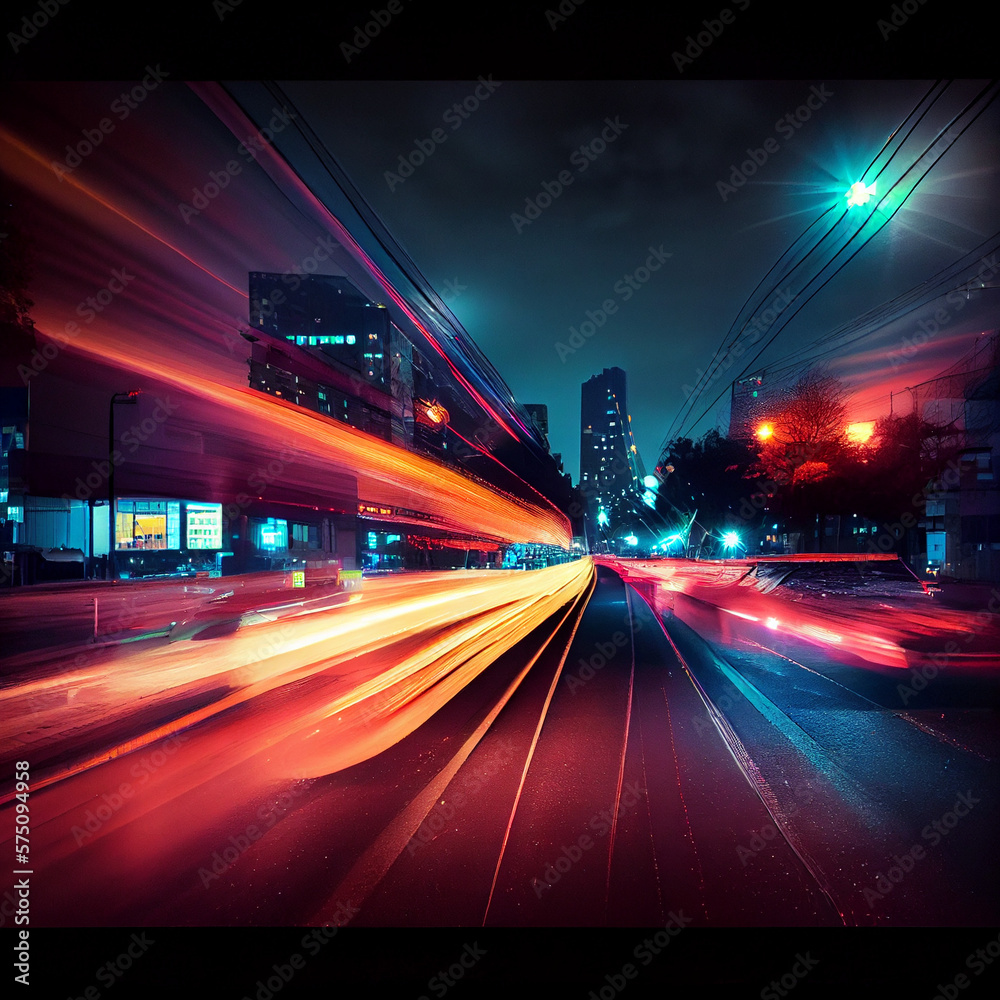 Obraz premium Motion Traffic Light Blur, Generative AI