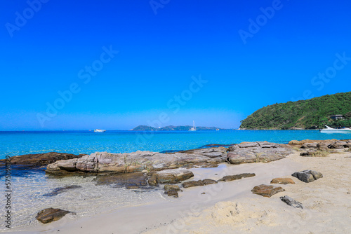 White Sandy Beach with the Boulder Stones on the Samet Island, Thailand