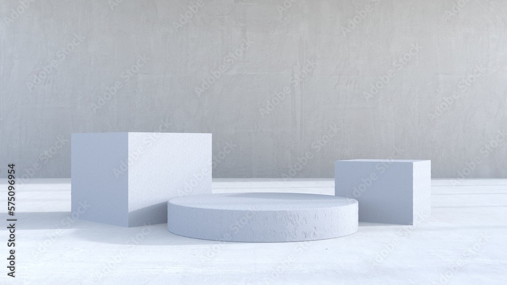 Product display podium with set of realistic steps on concrete background. 3D render