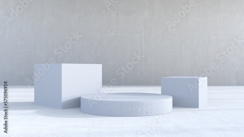 Product display podium with set of realistic steps on concrete background. 3D render © Anastasiia