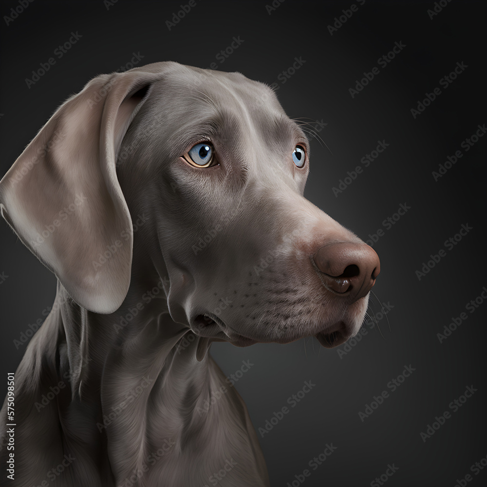 Weimaraner dog with black background