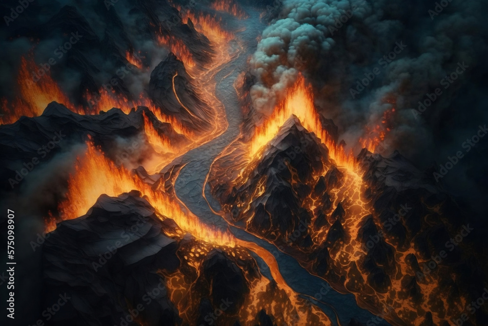 Fototapeta premium Volcano after an eruption, made with Generative AI