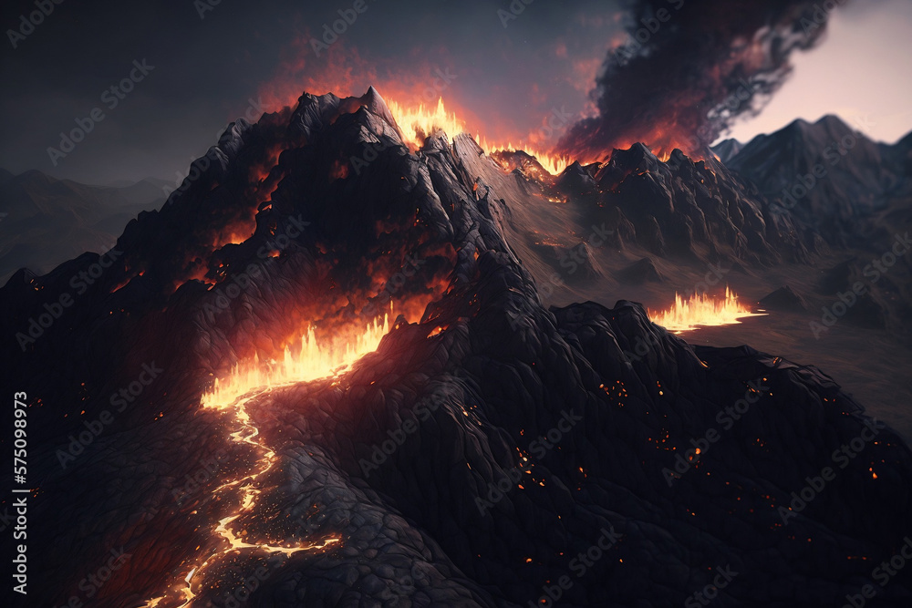 Fire in the mountains, made with Generative AI