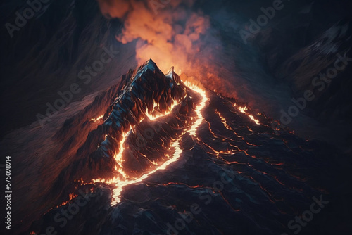 Volcano after an eruption, made with Generative AI