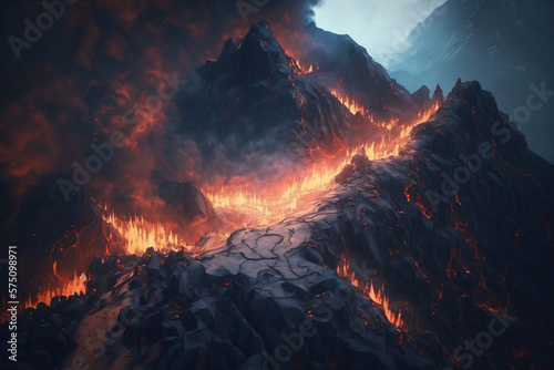 Volcano after an eruption, made with Generative AI