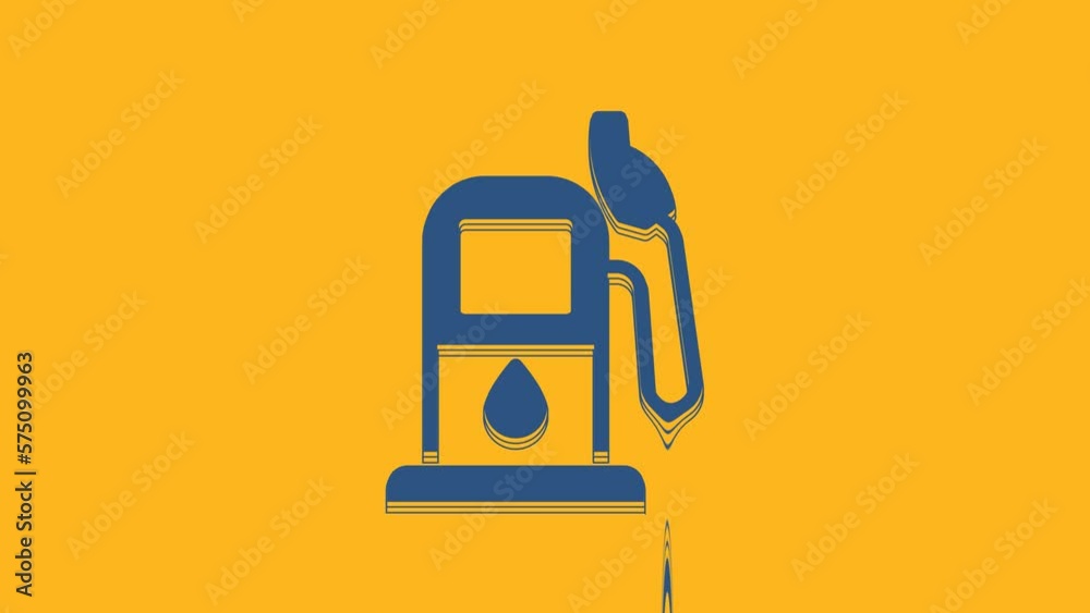 Blue Petrol or gas station icon isolated on orange background. Car fuel symbol. Gasoline pump. 4K Video motion graphic animation Blue Petrol or gas station icon isolated on orange background. Car fuel symbol. Gasoline pump. 4K Video motion graphic animation