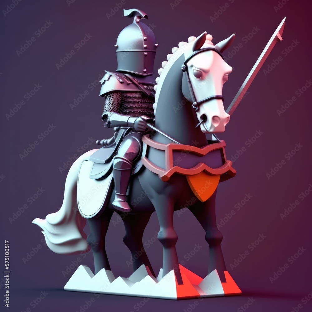 Obraz premium medieval knight travelling on a horse, with a shield and lance digital character avatar AI generation.