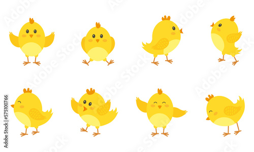 Print op canvas Set of cute chickens for Easter. Vector illustration.