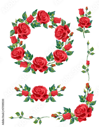 Save the Date wedding invitation card of red roses flowers wreath frame. Vector floral ornate design for marriage greeting of red blooming flowers bouquet for wedding save date or engagement