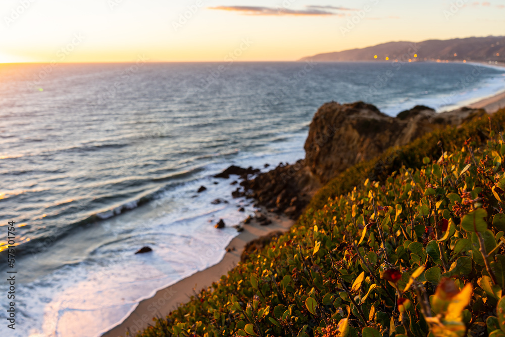 Sunset views from the Santa Monica Mountains while hiking, looking down on the city of Los Angeles and the Santa Monica Bay. Sunset views from the Santa Monica Mountains while hiking, looking down on the city of Los Angeles and the Santa Monica Bay.
