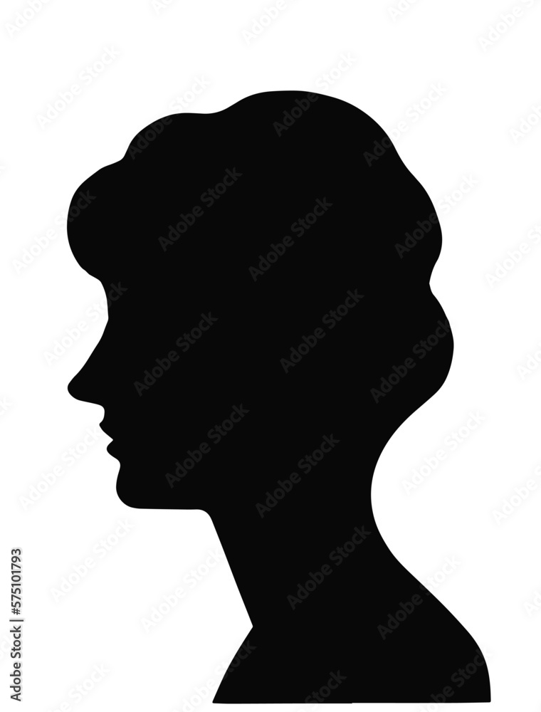 stylized woman head profile portrait, silhouette