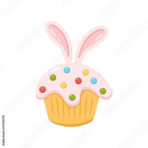 Funny cute cake with  rabbit ears for easter celebration. Vector illustration