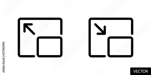 Maximize or minimize, expand or reduce, full screen or miniplayer vector icons in line style design for website, app, ui, isolated on white background. Editable stroke. Vector illustration.