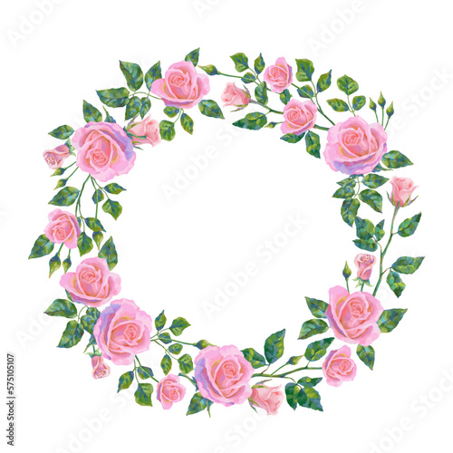 Save the Date wedding invitation card of pink roses flowers wreath frame. © elinka_art