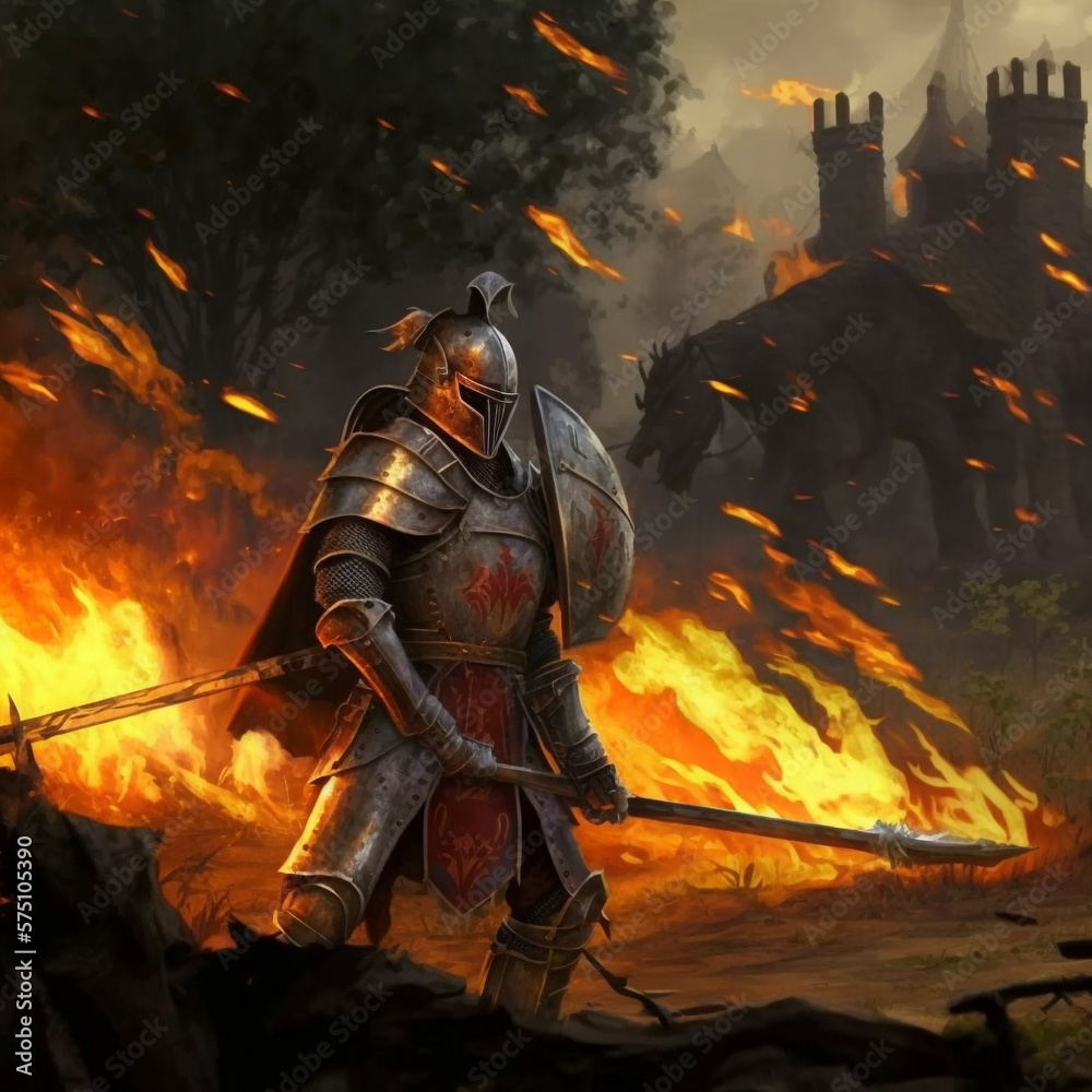 Fototapeta premium Knight Flames Medieval