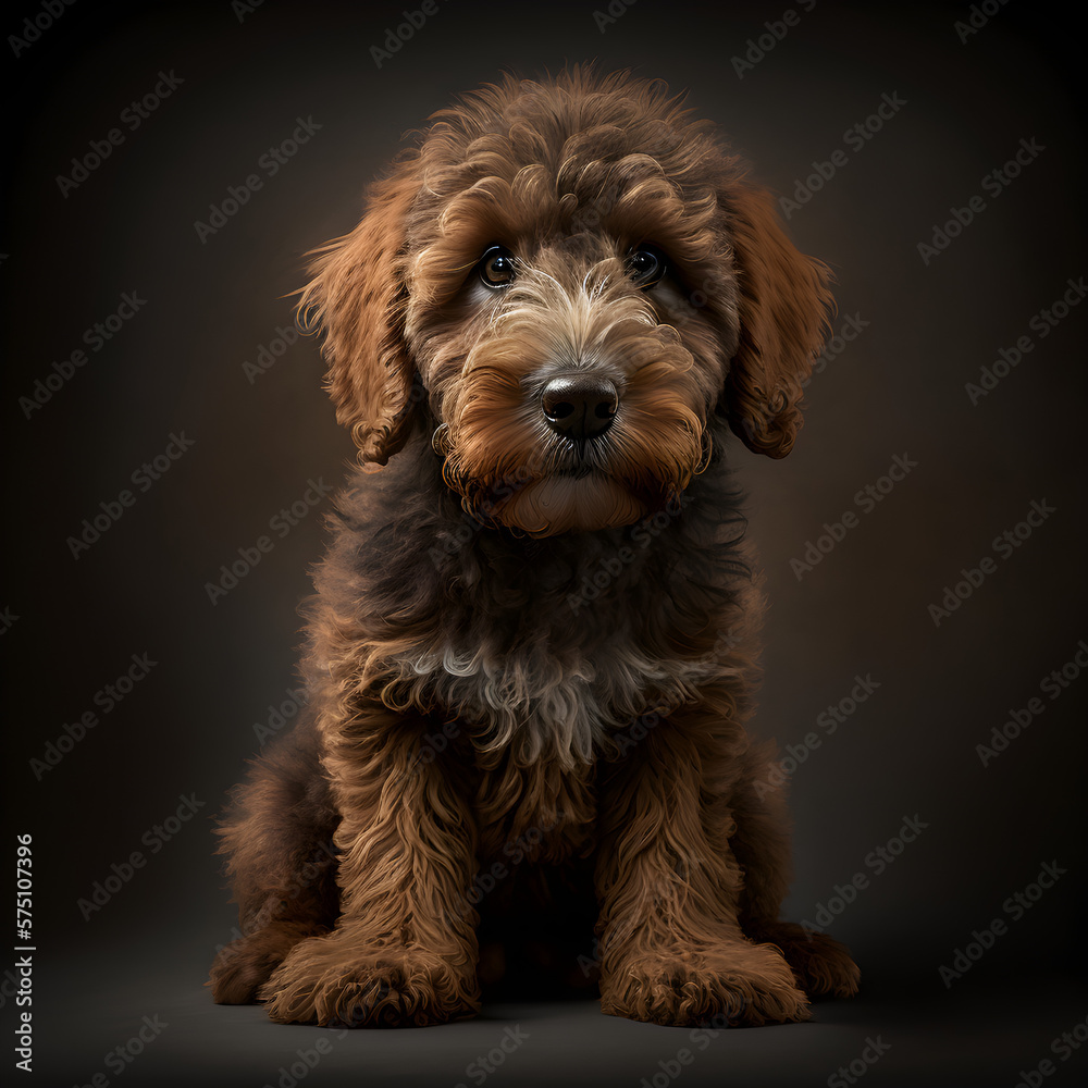 Whoodle dog with dark background Whoodle dog with dark background