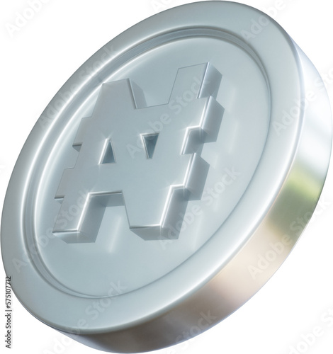 Silver Nigerian naira coin 3d render illustration