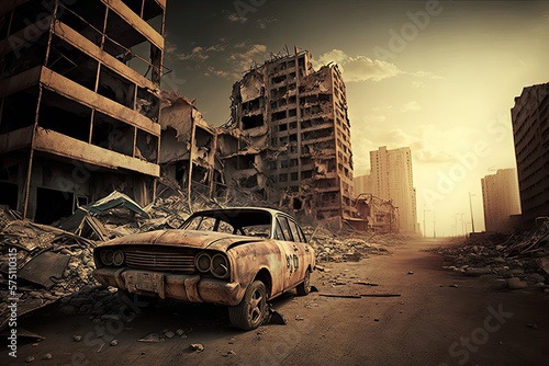 Fotografie, Tablou Ruined dead city after a nuclear war