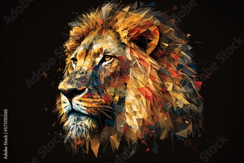 Lion head made from geometric in a polygon style. Abstract pattern design. Generative AI