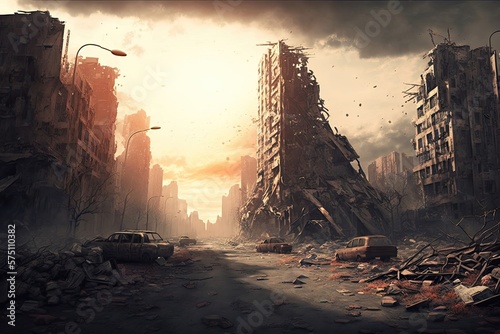Ruined dead city after a nuclear war Fototapet