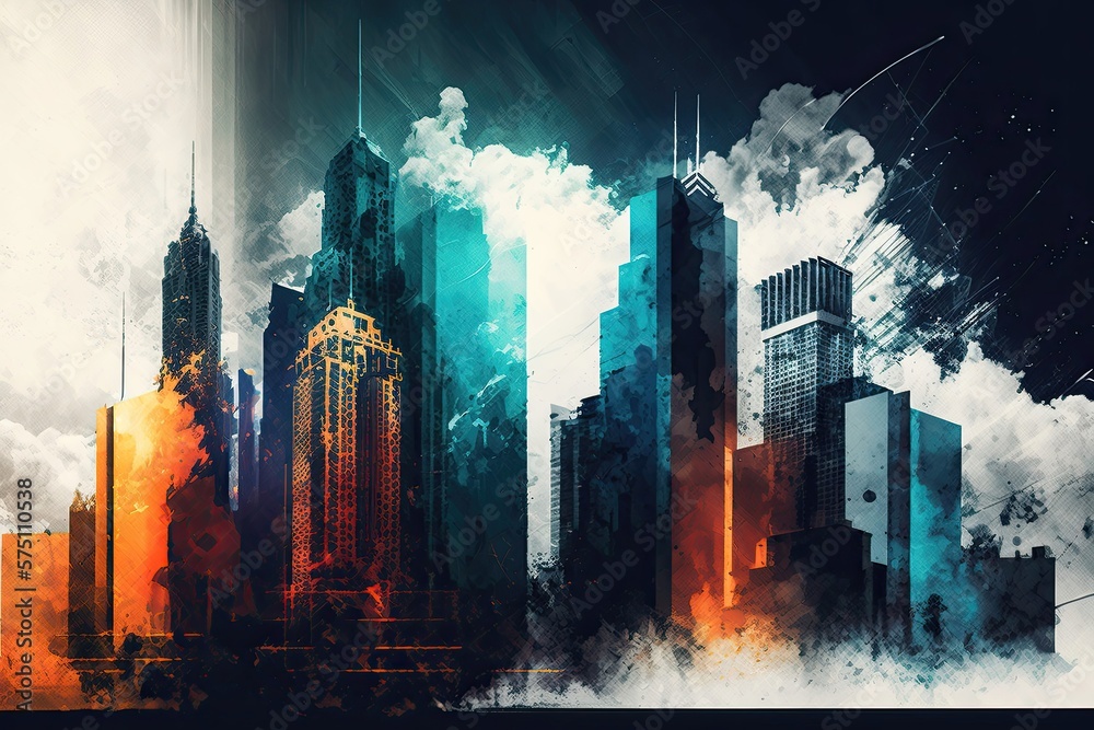 City skyscrapers abstract illustration. Cityscape panorama. Generative AI